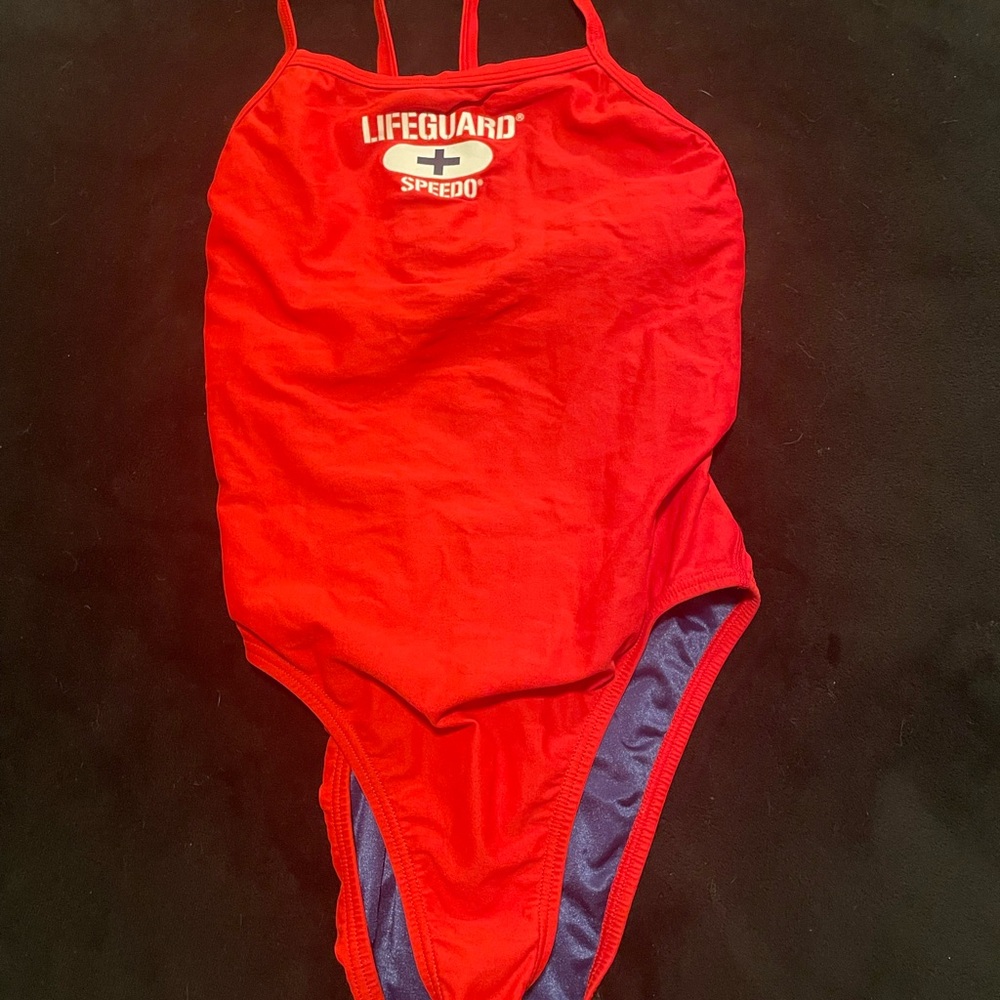 Women’s Red Lifeguard Speedo One-piece Bathing Suit